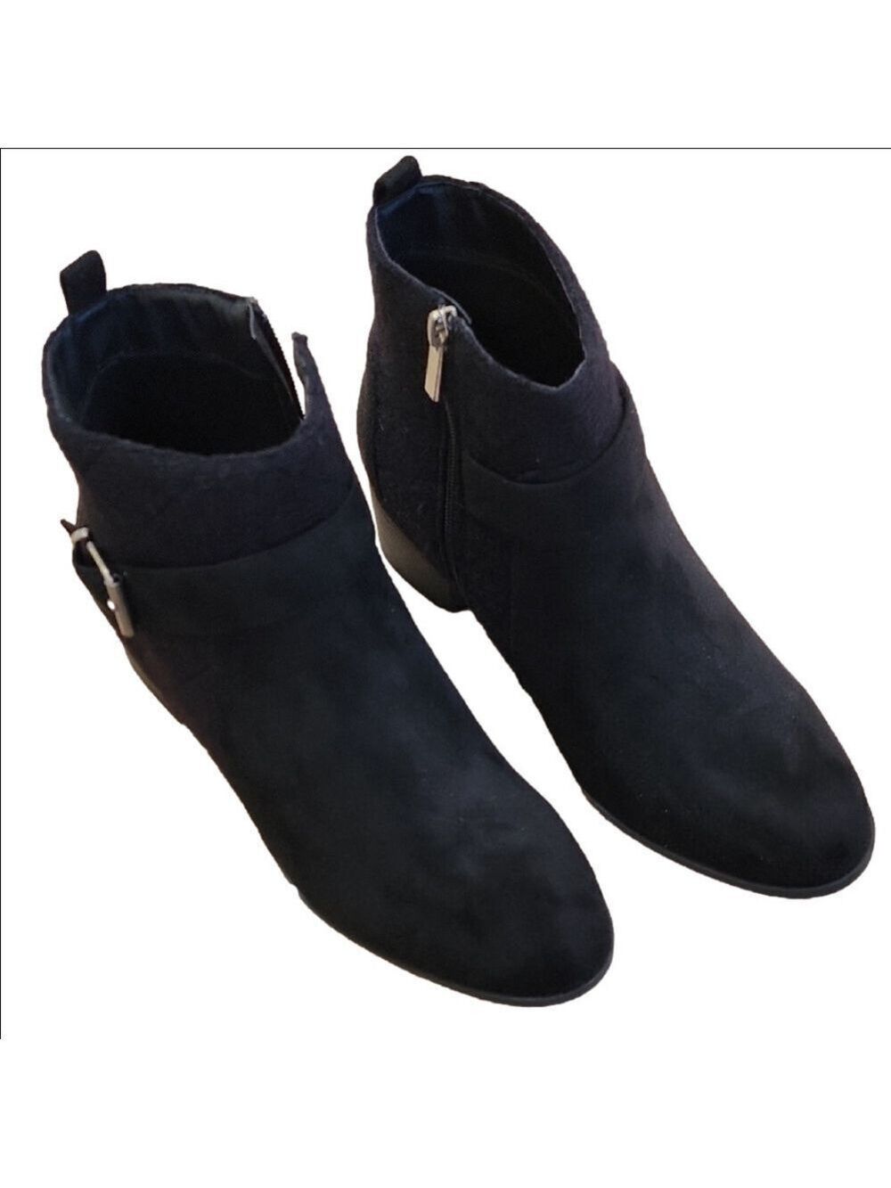 Avenue Darla Cloudwalkers Sueded Black Ankle Boots w/Buckle Size 11 Wide NWOT